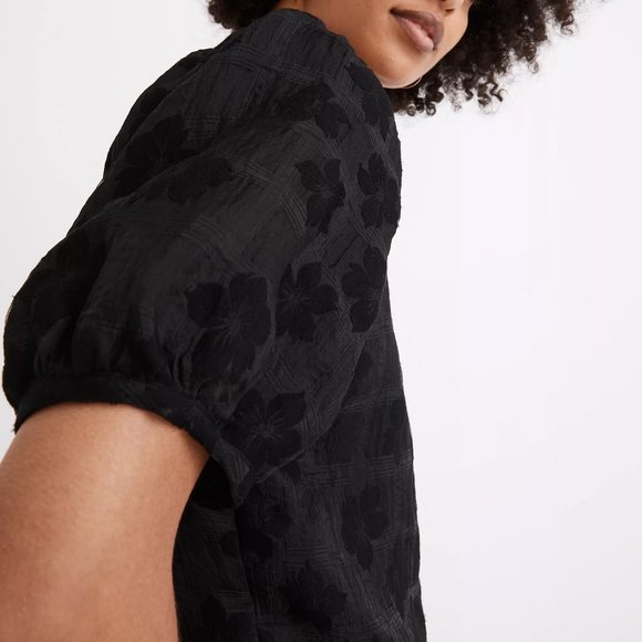 NEW Madewell Puff Short Sleeves Wrap Button Blouse Top in Floral Jacquard $92 S - Picture 4 of 11